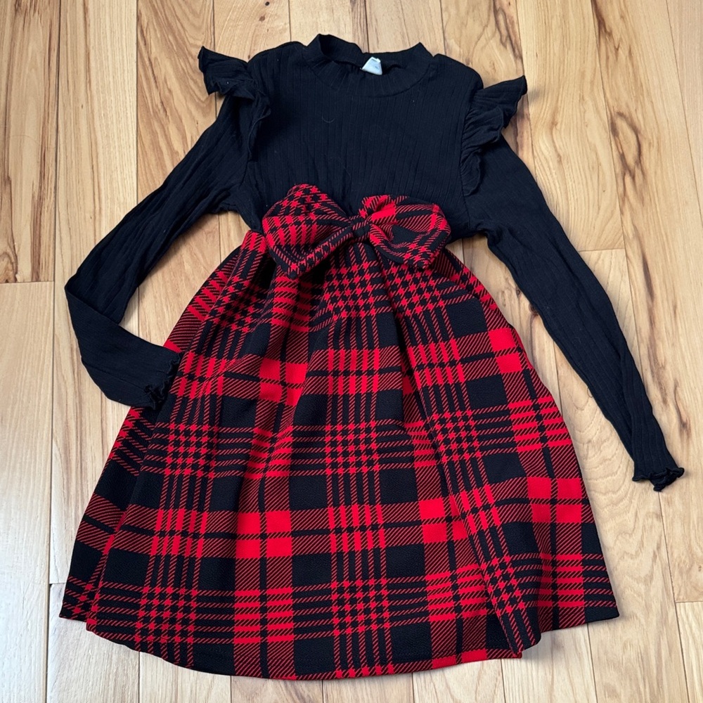 SHEIN Black and Red Plaid Kids Dress
